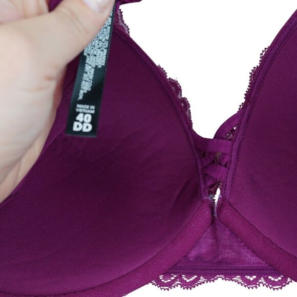 Torrid Curves XO 40DD Lace Underwire Bra In Plum Purple With Floral Design & Cri - Picture 6 of 7